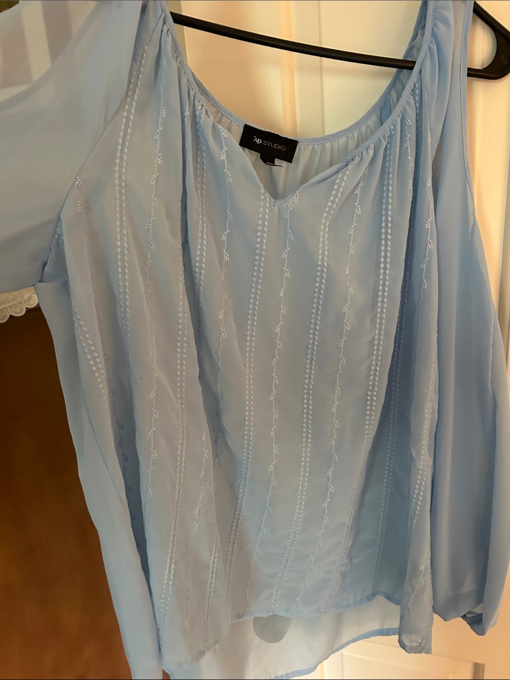 Studio Pale Blue Embroidered Cold-Shoulder Blouse